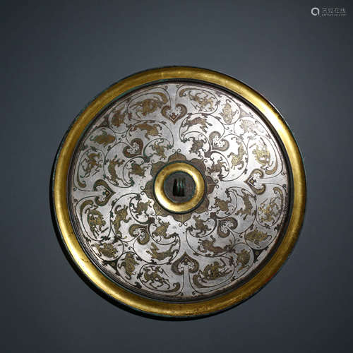 A Gold and Silver Inlaying Bronze Flower Mirror