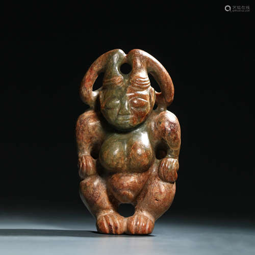 A Carved Brownish Jade Figure Ornament