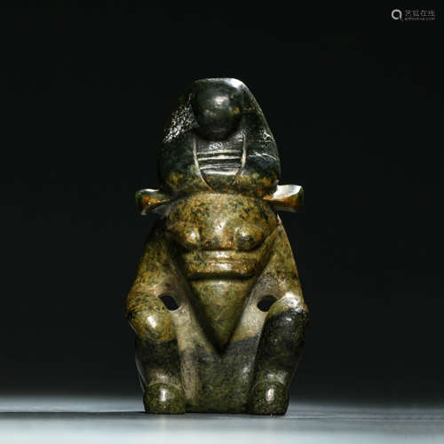 A Carved Greenish Qijia Jade Figure Ornament