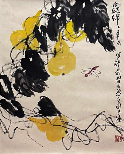 A Chinese Flower&Bird Painting Paper Scroll, Qi Liangchi Mar...