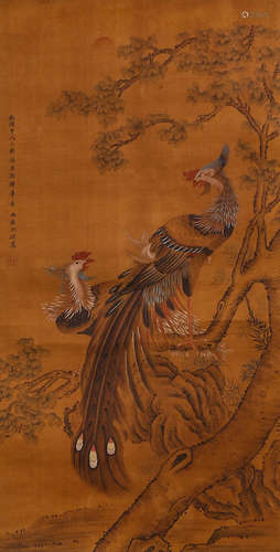 A Chinese Flower and Bird Painting Scroll, Shen Quan Mark