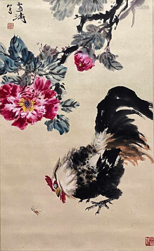 A Chinese Flower&Bird Painting Paper Scroll, Wang Xuetao Mar...