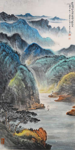 A Chinese Landscape Painting Paper Scroll, Ying Yeping Mark