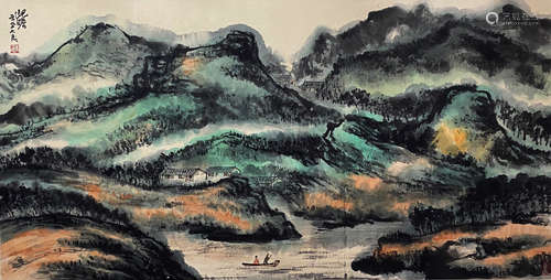 A Chinese Landscape Painting on Paper, Zhu Yizhan Mark