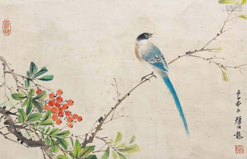 A Chinese Flower and Bird Painting Scroll, Yan Bolong Mark