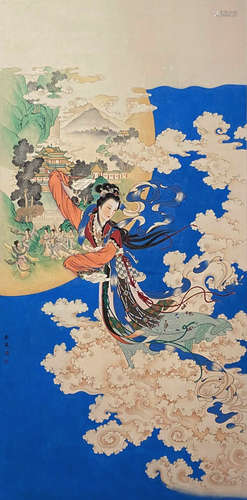 A Chinese Figure Painting Paper Scroll, Ren Shuaiying Mark