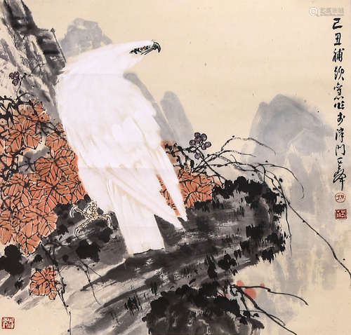 A Chinese Eagle Painting Scroll, Sun Qifeng Mark