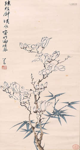 A Chinese Orchid Painting Scroll, Pu Ru Mark