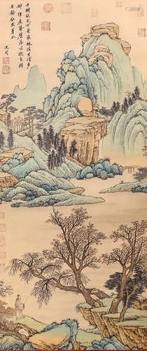 A Chinese Landscape Painting Scroll, Shen Zhou Mark