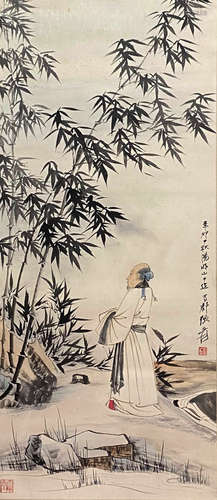 A Chinese Landscape Painting Paper Scroll, Zhang Daqian Mark