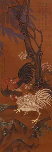 A Chinese Flower and Bird Painting Scroll, Lin Liang Mark