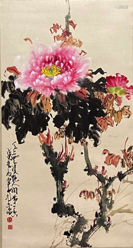 A Chinese Flower&Bird Painting Paper Scroll, Zhao Shaoang Ma...