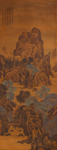 A Chinese Landscape Painting Paper Silk Scroll, Tang Yin Mar...