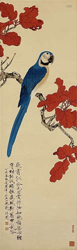 A Chinese Parrot and Flower Painting on Paper