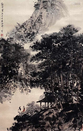 A Chinese Landscape Painting Paper Scroll, Fu Baoshi Mark