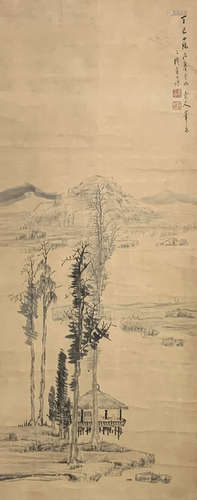 A Chinese Pine and Cloud Painting on Paper