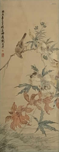 A Chinese Flower&Bird Painting Silk Scroll