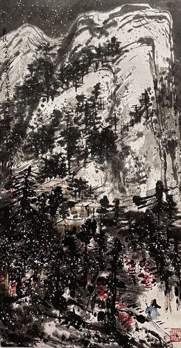 A Chinese Landscape Painting Paper Scroll, Cui Ruzhuo Mark