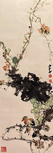 A Chinese Flower&Bird Painting Paper Scroll, Zhao Shaoang Ma...