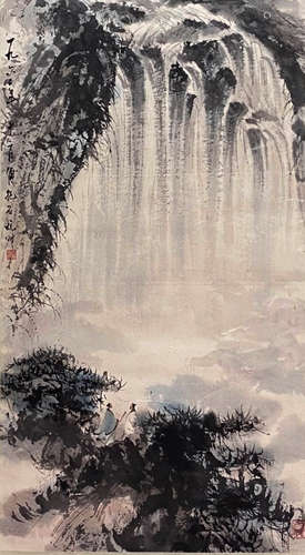 A Chinese Landscape Painting Paper Scroll, Fu Baoshi Mark