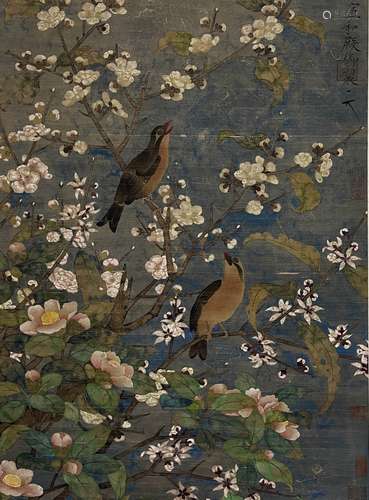 A Chinese Flower and Bird Painting Paper Scroll, Song Huizon...