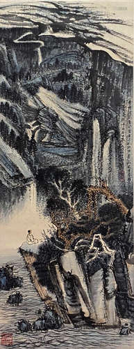 A Chinese Landscape Painting Paper Scroll, Zhang Daqian Mark