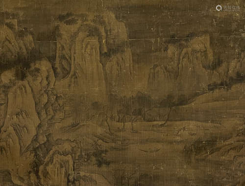 A Chinese Fishing Village Silk Painting