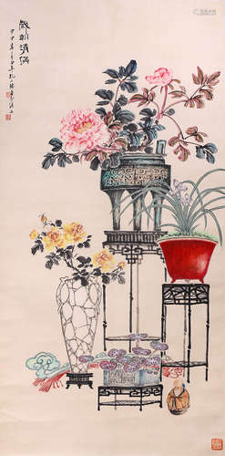 A Chinese Antiques Painting Scroll, Sun Xiaoyu Mark