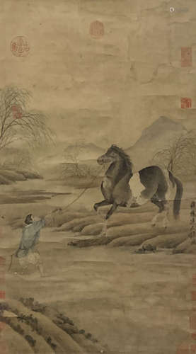 A Chinese Landscape Painting Paper Scroll, Zhang Mu Mark