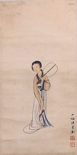 A Chinese Lady Painting Scroll, Chen Shaomei Mark