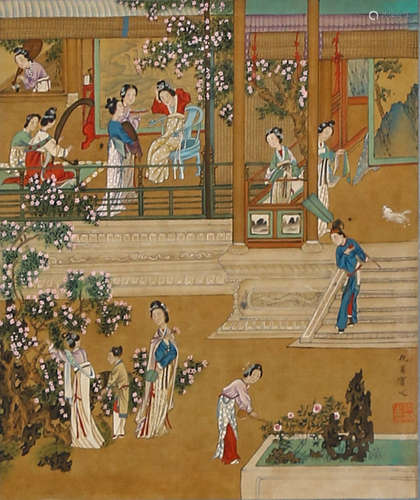 A Chinese Lady Painting Scroll, Qiu Ying Mark