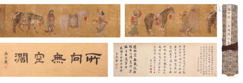 A Chinese Figure and Horse Painting Hand Scroll, Ren Renfa M...