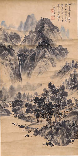 A Chinese Landscape Painting Scroll, Huang Binhong Mark