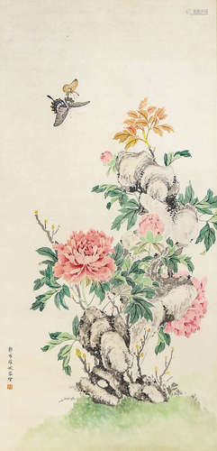 A Chinese Flower and Butterfly Painting Scroll