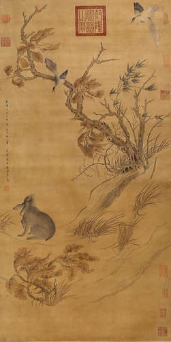 A Chinese Flower and Bird Painting Scroll, Wen Peng Mark