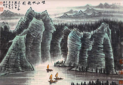 A Chinese Landscape Painting Scroll, Li Keran Mark