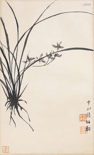 A Chinese Orchid Painting Scroll, Zhang Boju Mark