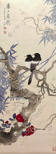 A Chinese Flower&Bird Painting Paper Scroll, Yu Fei’An Mark