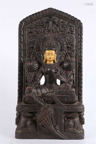 A Black Stone Green Tara Buddha Statue.