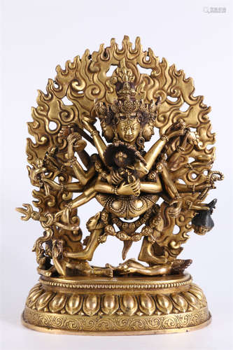 A Gilt Copper Hevajra Buddha Statue.