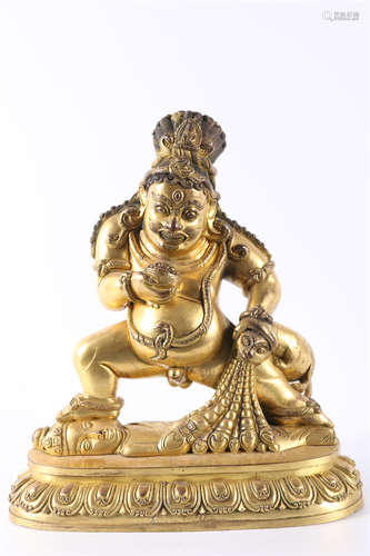 A Gilt Copper Black Wealthy Buddha Statue.