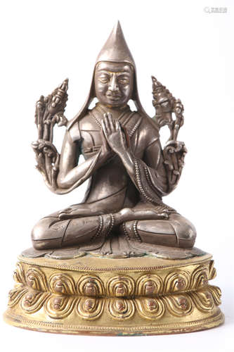 A Gilt Silver Tsongkhapa Buddha Statue.