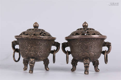 A Pair of Silver Incense Burners.