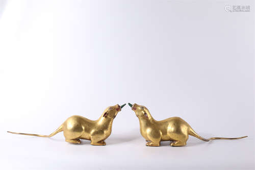 A Set of Gilt Copper Rat Sculptures.