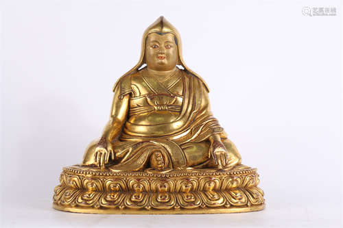 A Gilt Copper Tsongkhapa Buddha Statue.