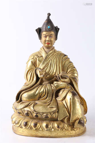 A Gilt Copper Padmasambhava Buddha Statue.