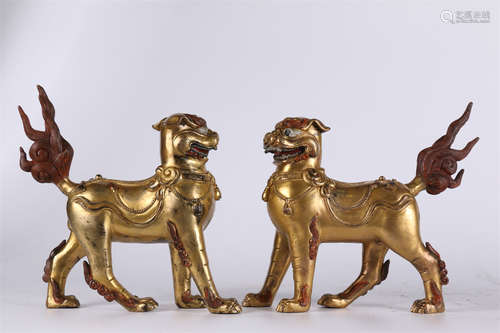 A Set of Gilt Copper Leopard Sculptures.