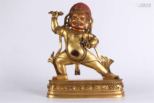 A Gilt Copper Vajrapani Buddha Statue.