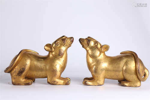 A Set of Gilt Copper Rat Sculptures.