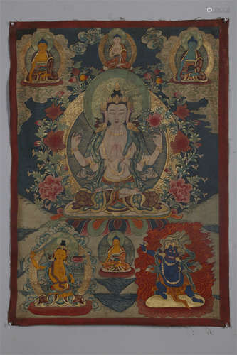 A Four-Arm Avalokitesvara Thangka.